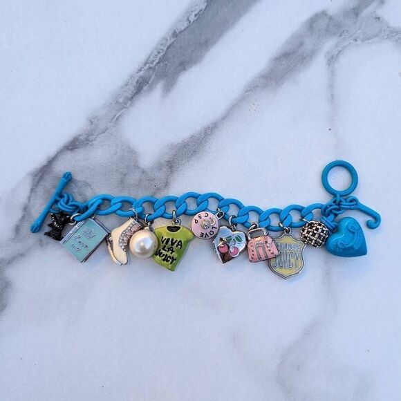 Juicy Couture Y2K Turquoise Enamel Vintage Charm Bracelet w/ Rare Charms - Picture 7 of 9